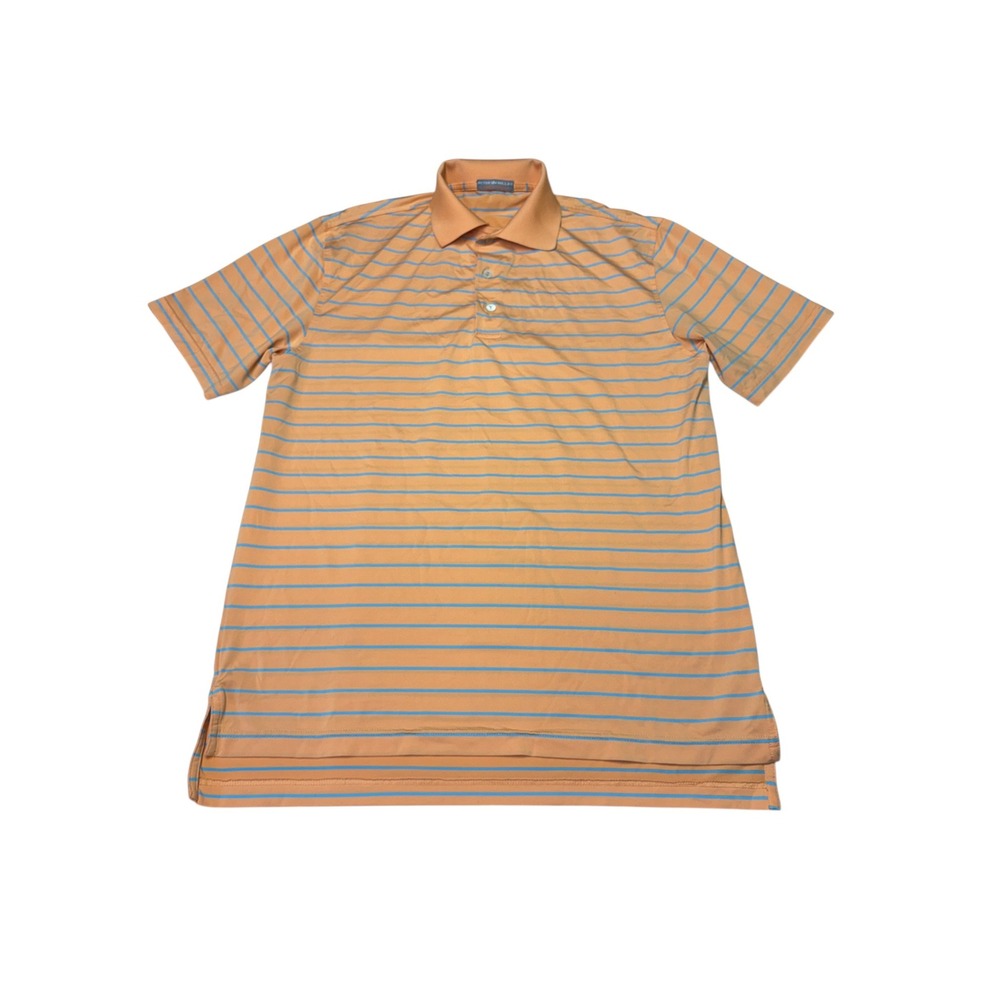 Peter Millar Summer Comfort Polo Shirt Mens Large Orange Blue Striped Golf Top